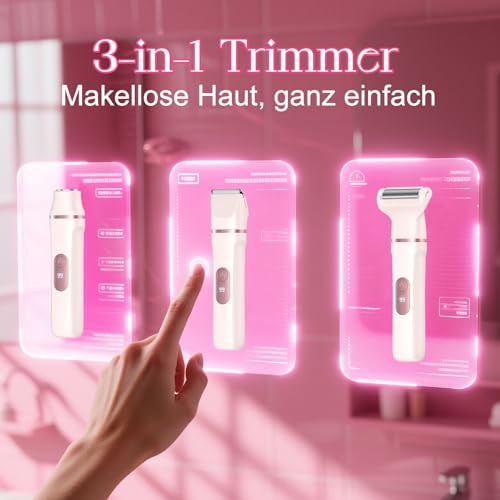 Women's Razor, 3-in-1 Intimate Shaver for Women, for Body & Bikini Zone Trimmer, Facial Hair Remover for Women, Women's Shaver Electric IPX7, USB Charging Station, Trimmer Women's Intimate Area, Pink