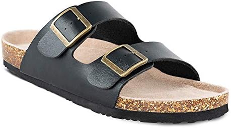 TF STAR Men's Slip On Flat Casual Cork Sandals with 2-Strap Buckle,Leather Cork Slide Arizona Sandals for Men