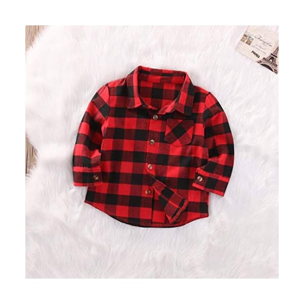 Kids Little Boys Girls Baby Long Sleeve Button Down Red Plaid Flannel Shirt Plaid Girl Boy 1T-6T - Image 5