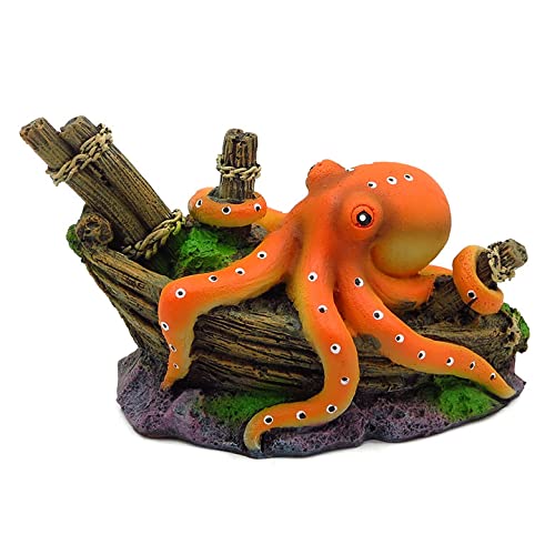 Photo 1 of RunXF Small Aquarium Decoration Cute Octopuse Design Fish Tank Ornament Shipwreck Landscaping for Mini Small 5 10 Gallons Fish Turtle Tank