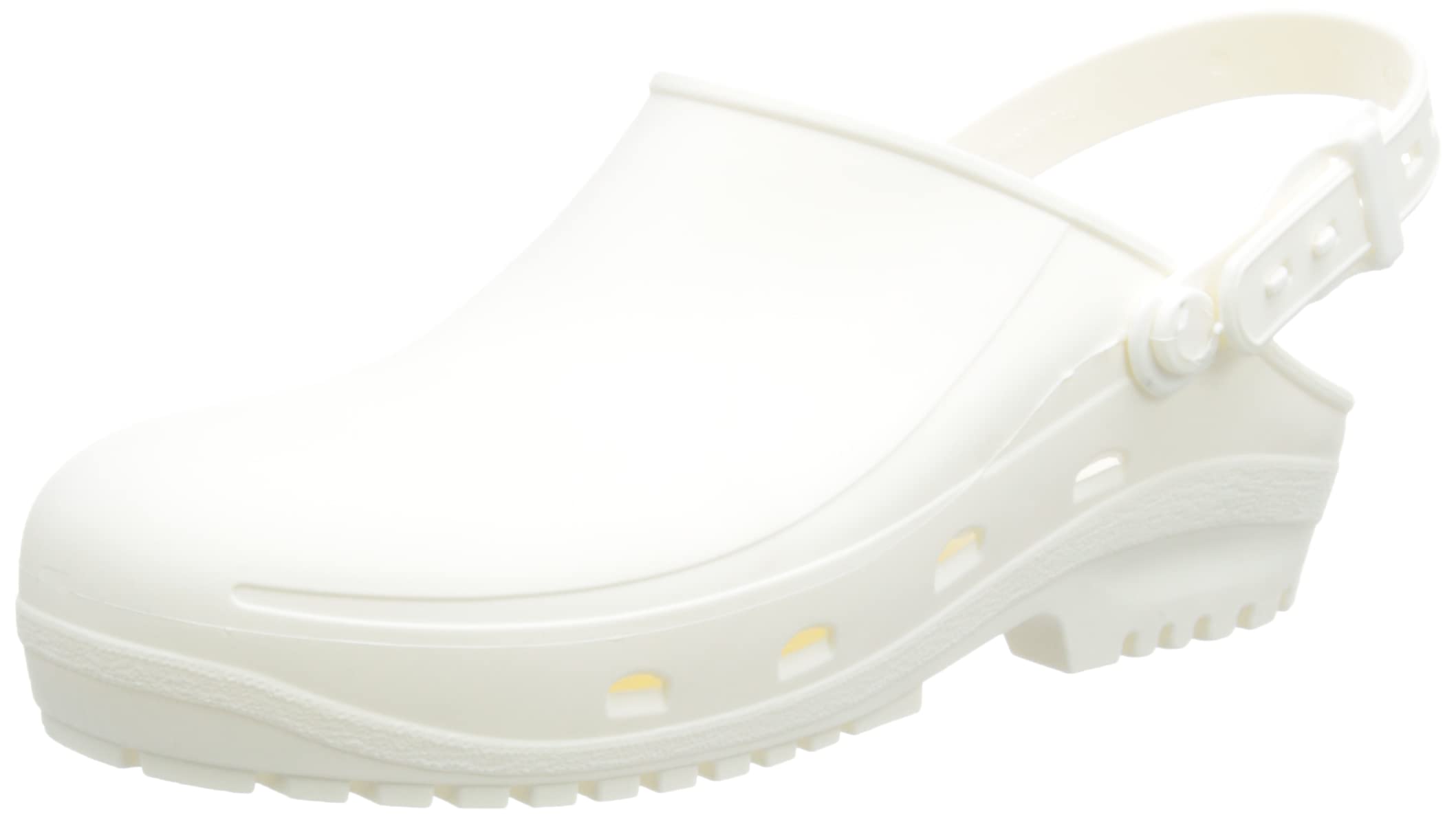 REPOSA Safe Sanitary Clogs, Professional Socket with Steel Toe and SRC Non-Slip Rubber Sole, Sterilizable in Autoclave, Adjustable Strap, Anatomical, White, 7 UK