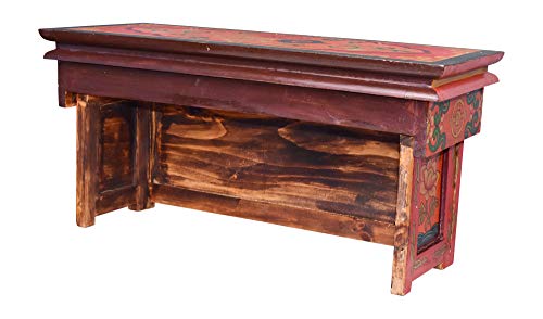Altar Table for Meditation Yoga Room, Tibetan Furniture for Unique Home Décor; by Mudra Crafts (Large, Red) - Thumbnail 4