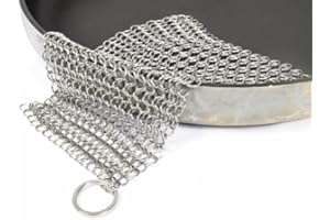 Quick Parts Delivery 316 Stainless Steel Cast Iron Scrubber - 8 x 8 Inches Cleaner Chainmail Dish Scouring Pad for Dishwasher Cleaning - Chainmail Scrubber for cast Iron Pans - Dutch Ovens Grills