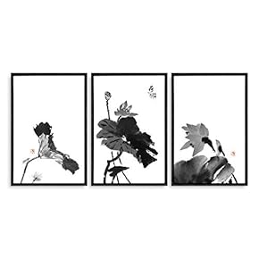 3 Piece Framed Canvas Home Artwork Decoration Lotus Canvas Wall Art for Living Room, Bedroom - 24"x36"x3 Panels