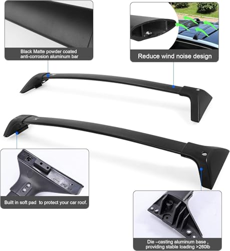 Roof Rack Cross Bars for Toyota RAV4 2019-2023 (Not Fit Models for Adventure/TRD Off-Road). Anti-Theft Lock Mechanism Black Matte Aluminum Anti-Corrosion crossbars