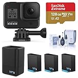 GoPro HERO8 Black, Waterproof Digital Sports and Action Camera with Touch Screen 4K UHD Video 12MP Photos, Power Bundle with Dual Charger, 3 Extra Batteries, 128GB microSD Card, Cleaning Kit
