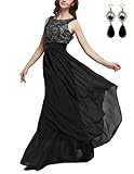Sitengle Women Sleeveless V-Back Lace Patchwork Evening Wedding Long Dresses