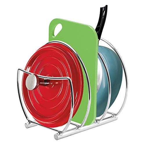 Kitchen Pot Lid Organizer, 3 Slots Compartment Pan Cover Storage Rack for Dinnerware Bakeware Cookware Chopping Board, Compact Design Stainless Steel Anti Rust Tray Holder
