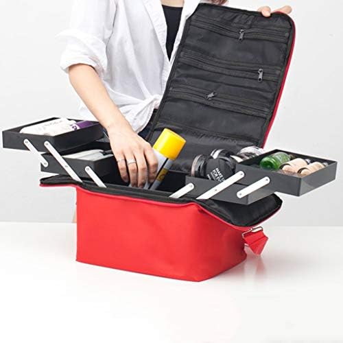 Make up Cases Cosmetic Case Professional Makeup Storage Bag Portable Semi-Permanent Kit Black Red (Color : Red) by Yuser (Color : Red)