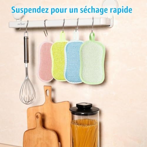 6 Pièces Éponges Lavable,Reutilisable Lavable Vaisselle en Microfibre,Éponges Vaisselle Doubles Durable, 15cm x 9cm,pour Cuisine Plaques Poêles Salle de Bain Lavable en Machine