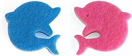 2 Pcs Dolphin Clean Wipe Wipe Sponge Flush Gadget Kitchen Gadget(Blue+Pink)