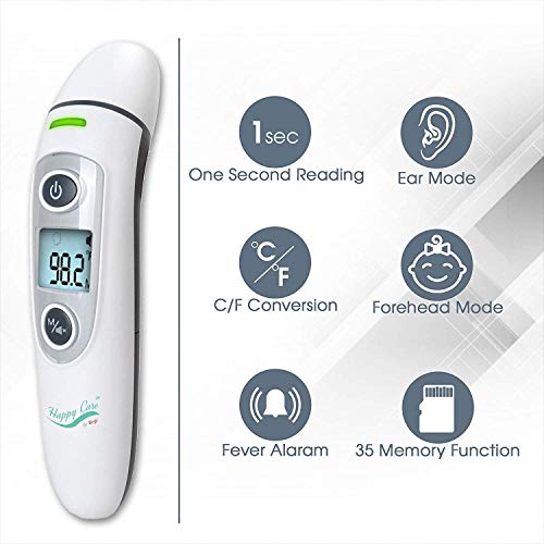 Baby, Children's, Adult Ear and Forehead Digital Thermometer - Temporal Electronic Infrared, Dual F & C Temperature Mode, Fast 1 Second Read, for Infants, Babies, Kids & Adults, Ear Termometro