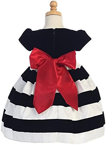 ompson Girls Black Cap-sleeved Velvet Bodice Dress with Striped Skirt (M (6-12M), White/Black)