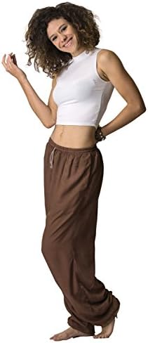 Harem Pants Unisex Super Soft Drawstring Yoga Pants with Two Pockets for Women &amp; Men, One Size, Brown