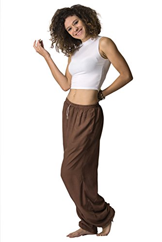 Harem Pants Unisex Super Soft Drawstring Yoga Pants with Two Pockets for Women &amp; Men, One Size, Brown