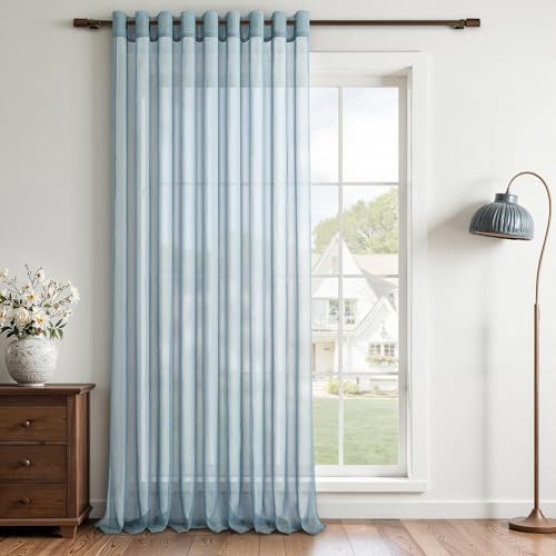MRTREES Voile Vorhang mit Ösen Transparent 1 Stück,H245xB200 cm,Dunkelblau