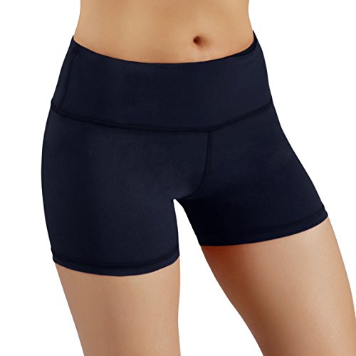 ODODOS Women’s Yoga Short Tummy Control Workout Running Athletic Non See-Through Yoga Shorts with Hidden Pocket,Navy,X-Small