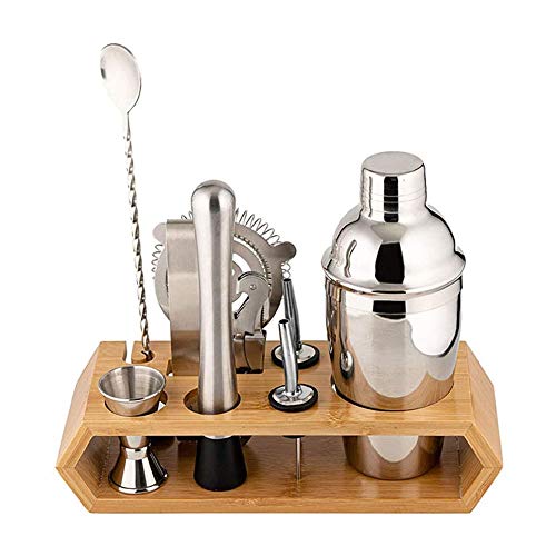 LKNJLL 10-teiliges Edelstahl-Cocktail-Streuer-Set mit Bambus Stand: Barkeeper Kit Perfect Bar Set for Home Bar mit Allen…