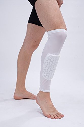 Sports Padded Honeycomb Compression Calf Sleeve - Shin Splint Breathable Leg Protective Sleeve [Non-Slip] Calf Guard for Calf Pain Relief Running, Support for Men and Women (SINGLE) (White, X-Large)