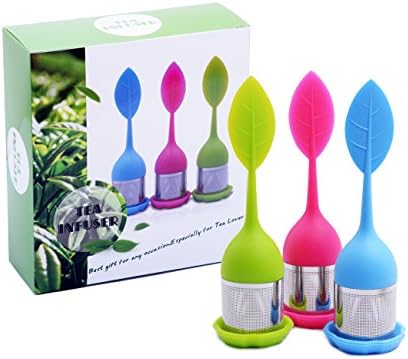 Fine Mesh Tea Infuser, Olmesar Pack of 3 Tea Filter Silicone Loose Leaf Steeper - Long Handled & Silicone Leaf Lid-Perfect Stainless Steel Strainer for Infusing Steeping Loose Tea