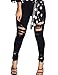 VICVIK Women High Waist Knee Skinny Distressed Ripped Boyfriend Jeans Denim Pants (Black, XL)