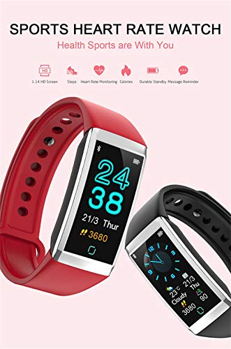 Sunward 1.14inch Screen Heart Rate Blood Pressure Monitor Pedometer Waterproof Sports Watches Fitness Tracker HR (Red)