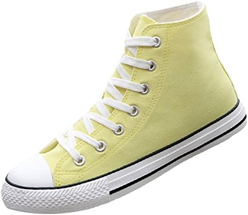 Mewow Daily Womens Teen-girls Cute High-top Lace-up Flat Canvas Shoes Fashion Sneakers (6.5, yellow)