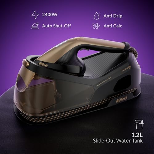 Feller Germany Vanguard Pro Steam Station|Steam Generator Iron 2400W, Prime Gold Ceramic Sole Plate, Anti Drip, Auto Shut Off,50G/min Steam Rate,TrueTemp,Display,SS700, 2Y Guarantee-UAE Version (Gold)