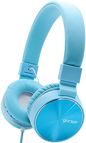 ONTA Gorsun Ear Headphones with Microphone, Wired HiFi Stereo Headphones with Comfortable Leather Protein Earpads Noise Cancellation Lightweight (Blue)
