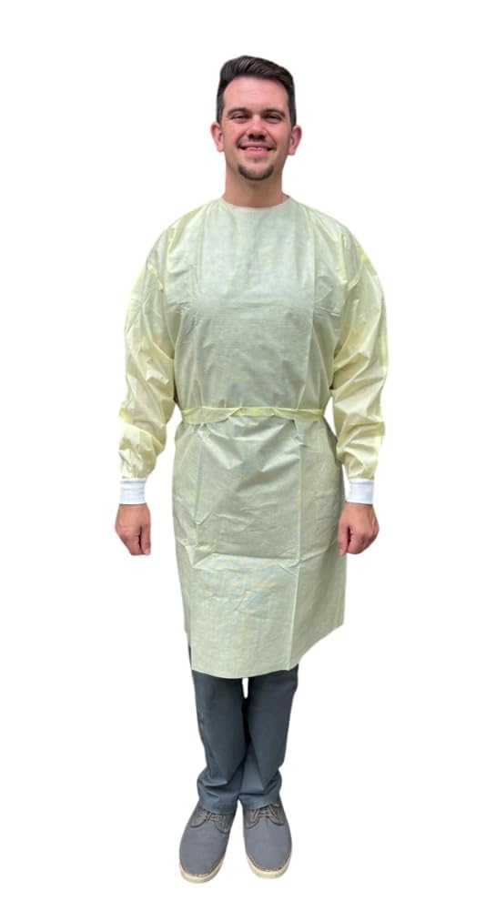 Photo 1 of Disposable Isolation Gowns - PPE Gowns Disposable - Knee-Length, Non-Woven, Fluid-Resistant Gowns, Latex Free (10, XL-Blue)