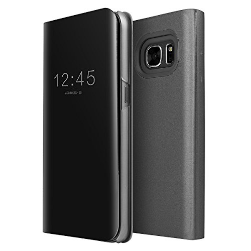 Galaxy S7 Case, AICase Luxury Translucent View Window Front Smart Sleep/Wake Up Function Mirror Screen Flip Electroplate Plating Stand Full Body Protective Case for Samsung Galaxy S7 (Black)
