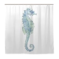 YOLIKA Shower Curtain, Profile Picture A Seahorse in Paintbrush Watercolor Style with Haze Effects Customized Bathroom Shower Curtain Set with Hooks, W72 xH72