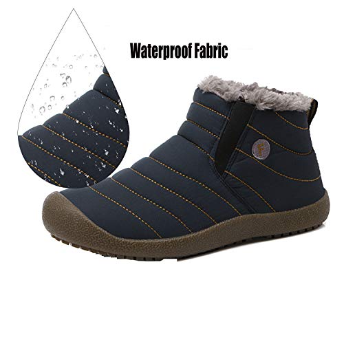 JACKSHIBO Snow Winter Boots for Women Men Waterproof Fur Lined Boots Outdoor Slip on Boots Blue High Top 10 Women/9.5 Men