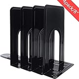 2 Pairs /4 Pieces Metal Bookends, Sturdy and Nonskid, Heavy Duty Metal Book Ends Supports for Books, DVDs, Magazines, Great for Office, Home, School, Dorm, Black, 8.2 x 5.2 x 6.5 inch