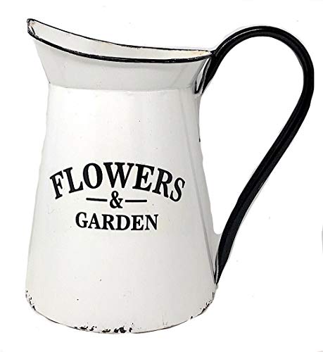 Metal Wall Planter Pocket Half Pitcher Hanging White Enamel Organizer Indoor Outdoor Flowers & Garden (9″ x 10″)