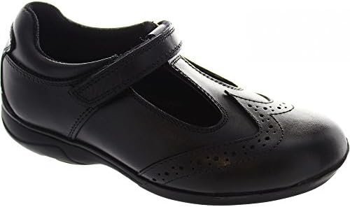 Toughees Childrens/Girls Janine Full Grain Leather Touch Fastening T Bar Shoes (12 Child US) (Black)