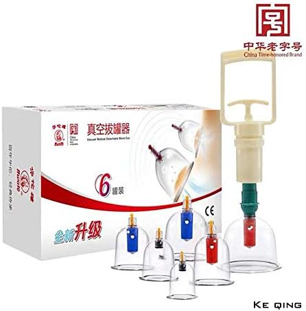 Professional Cupping Treatment Equipment Set with Suction Handle 6 Cups - Chinese Traditional bio-Magnetic Vacuum - Cellulite Cupping Massage Back Pain Relief