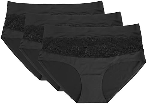 Venbond Women's 3-5 Packs Invisible Seamless Brief No Show Smooth Hipster Underwear Panties (XL, Black lace)