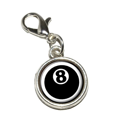 Graphics and More Eight Ball Pool Billiards Antiqued Bracelet Pendant Zipper Pull Charm with Lobster Clasp