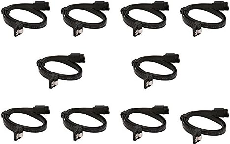 (10 x Sata 3 Data Cable) SATA III cable black (40cm) with Locking Latch straight to 90 Degree Right Angle