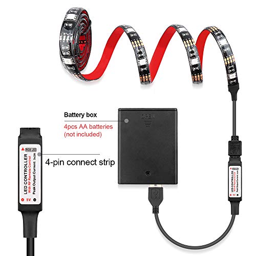 Led Strip Lights Battery Powered, RGB led Strip with RF Remote, Waterproof, 4 AA Batteries, Underglow Light for Longboard, Skateboards and Scooter, Bicycle, TV (1x 3.28ft) (5050 RGB, 1x 3.28ft)