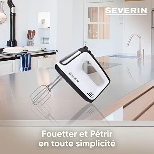Batteur électrique 400 W, Fouet électrique avec 5 vitesses, fonction turbo et poignée Soft-Touch, Batteur mixeur livré avec 2 fouets et 2 crochets de pétrissage en inox, HM 3830