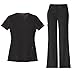 Dickies Xtreme Stretch Women's V-Neck Scrub Top 82851 & The Extreme Stretch Drawstring Scrub Pants 82011 Medical Scrub Set (Black - Small/Small)