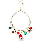 Christmas Bracelets Red Green Jingle Bell Multi Color Rhinestone Beaded Charm Adjustable Bracelet Santa Claus Snowman Snowflake Xmas Tree Deer Christmas Holiday Party Favors for Women Men Jewelry Gift