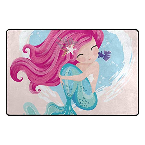 Jiayangzi Mermaid Little Fish Area Rug Non-Slip Backing Floor Carpet Modern Geometric Rugs Home Decorator Indoor Outdoor Floor Runner Accent Mat for Living Room Bedroom Kids Room 31x20 in