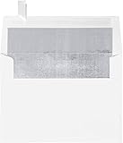 A7 Foil Lined Invitation Envelopes (5 1/4 x 7 1/4) w/Peel & Press - White w/Silver LUX Lining (50 Qty.) | Perfect for the HOLIDAYS, 5x7 Photos, Invitations, Greeting Cards and More! |FLWH4880-03-50