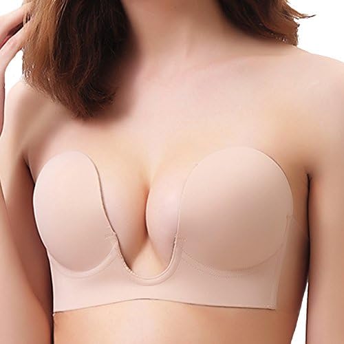 U-Shaped Bra Push Up Strapless Self Adhesive Silicone Bra Seamless V Shape Brassiere for Women NNude Cup D