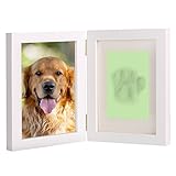 White Personalized Dog or Cat Pet Memorial Frame Paw Prints Desk Photo Frame Modern Wall Hanging Double Picture Frames with Clay Imprint Kit Perfect Pets Keepsake - 5