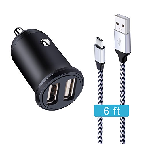 Car Charger Adapter 4.8A Aluminum Alloy Dual USB Port Fast Car Charging Mini Flush Fit with 6ft Note 8 Charger for Samsung Galaxy S9 S8 Plus,Google Pixel 2 XL,LG G7 V35 ThinQ,V30,ZTE Blade Z Max X