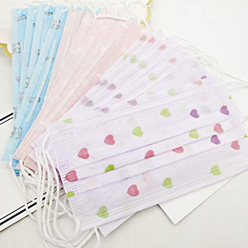 Hacloser 10Pcs/Set Earloop Face Mask Disposable Dustproof Mouth Mask Cute Cartoon Floral Printed 3 Layers Non-Woven Surgical Medical Mouth-Muffle Respirator, Random Color